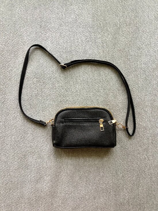 Handbags - Black Crossbody Bag with Gold Detailing